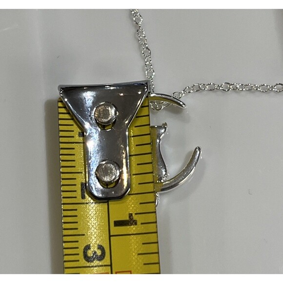 925 Sterling Silver Witchy Cat Sitting on Crescent Moon Pendant Necklace 17in - Picture 8 of 8